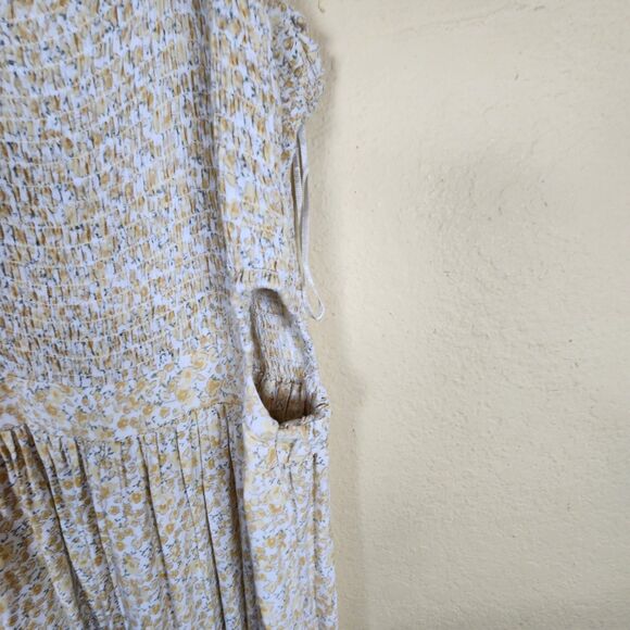 Sincerely Jules Size M Cottagecore  Floral side cutout yellow Tiered‎ Dress Boho - Picture 2 of 7